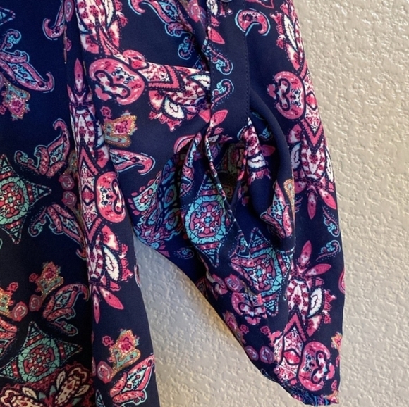 Faded Glory Blouse XXL (20) button sleeve teal, pink, blue, white - Picture 3 of 7